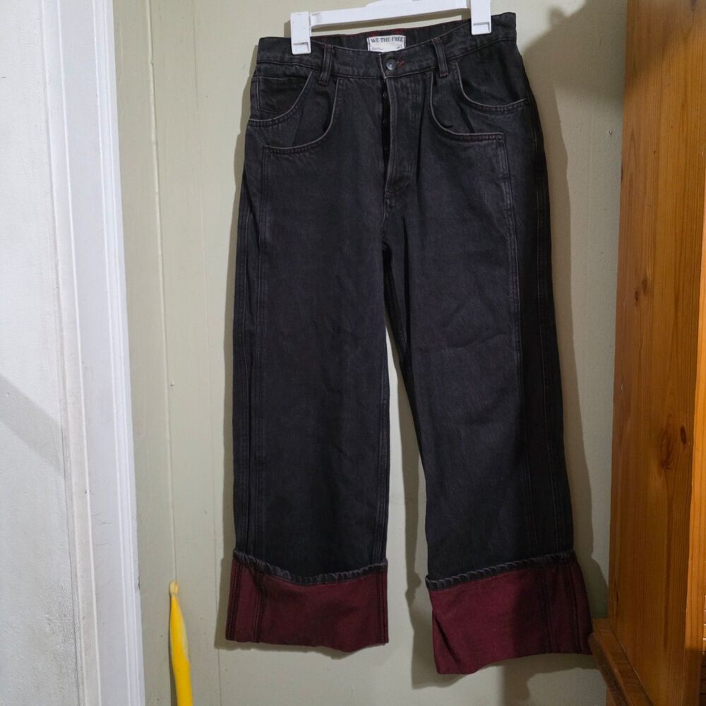 Free people black jean with red accents size 26 used good conditions womens